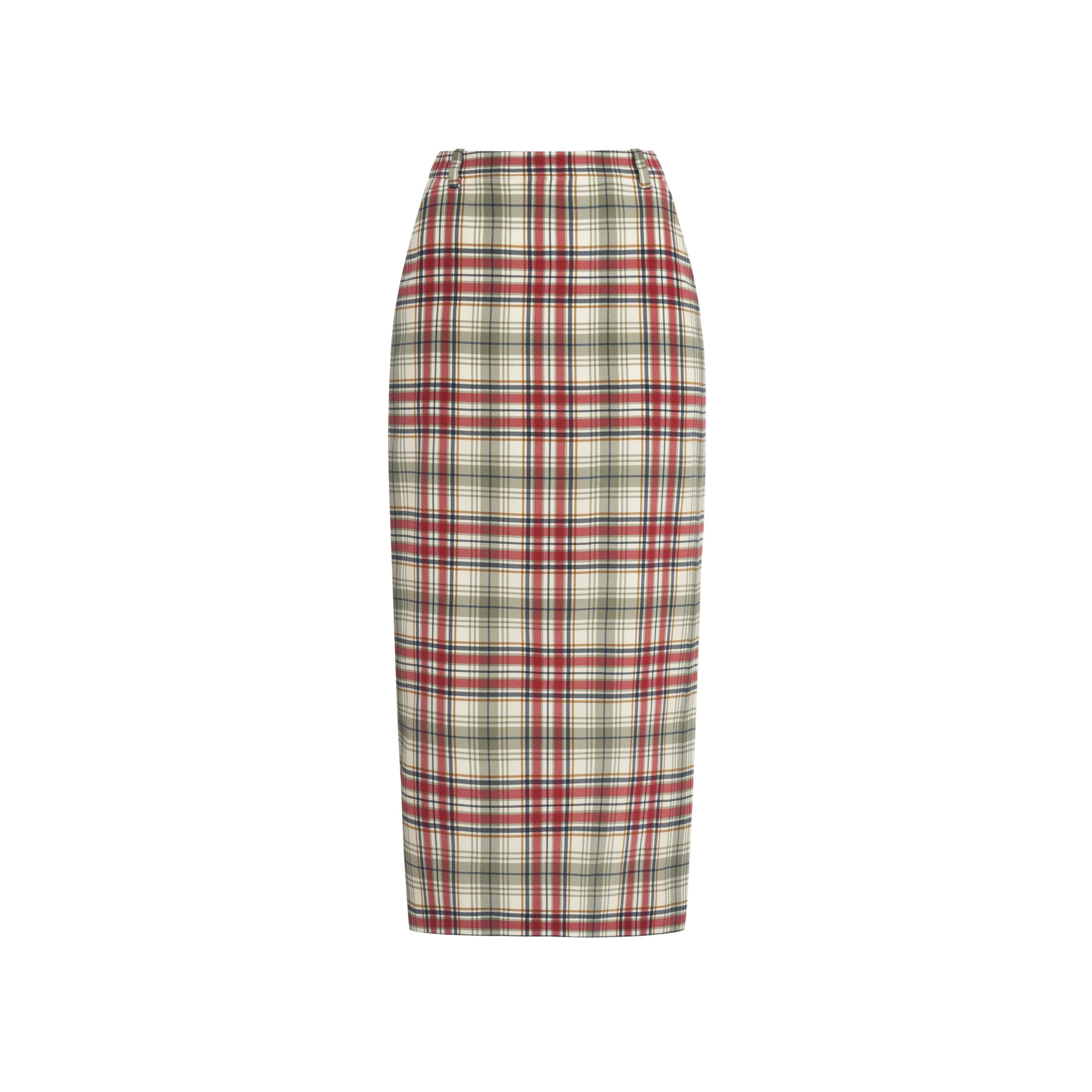 Alessandra Rich Tartan-Print Silk Midi Skirt in Red and Green Alessandra Rich Tartan-Print Silk Midi Skirt in Red and Green