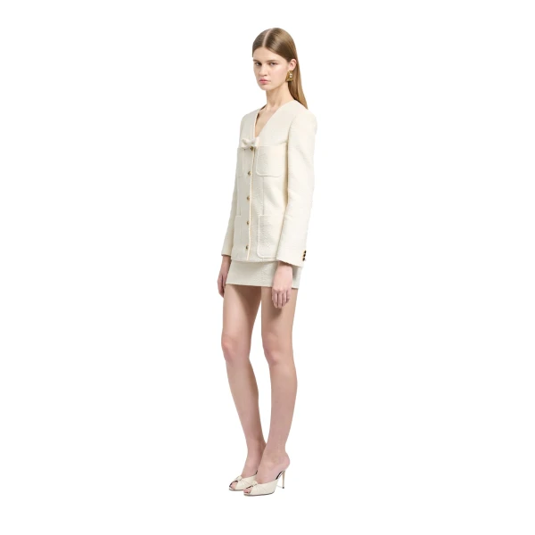 Alessandra Rich Tweed Bouclé Jacket in Ivory, view 2