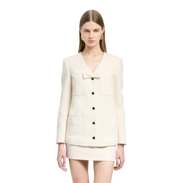 Alessandra Rich Tweed Bouclé Jacket in Ivory, view 3