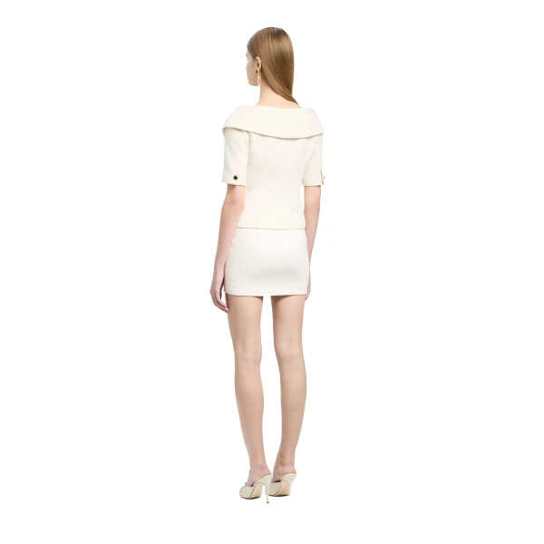 Alessandra Rich Tweed Bouclé Mini Skirt in Ivory, view 4