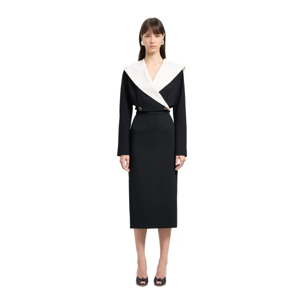 Alessandra Rich Wool Crêpe Cropped Double Breasted Jacket in Black, view 2