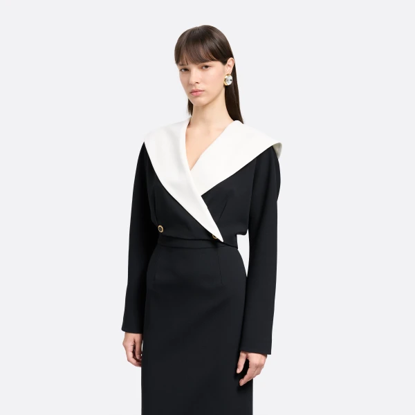 Alessandra Rich Wool Crêpe Cropped Double Breasted Jacket in Black, view 3