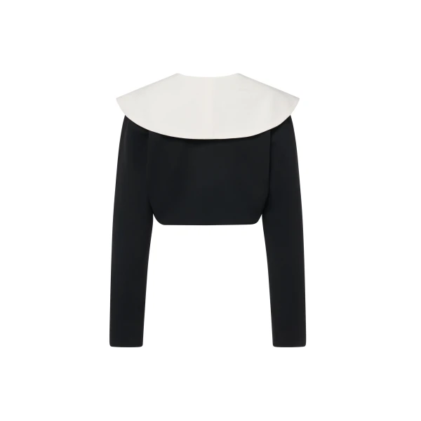 Alessandra Rich Wool Crêpe Cropped Double Breasted Jacket in Black, view 5