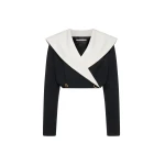 Alessandra Rich Wool Crêpe Cropped Double Breasted Jacket in Black