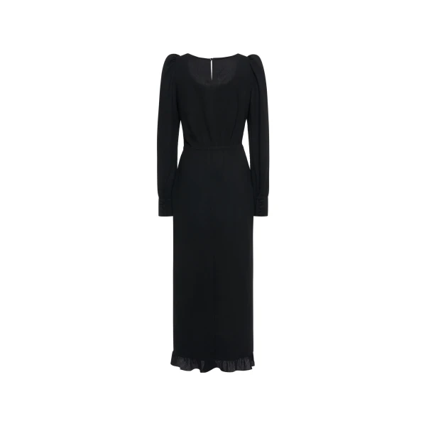 Alessandra Rich Wool Crêpe Midi Dress with Scoop Neckline in Black, view 5