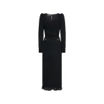 Alessandra Rich Wool Crêpe Midi Dress with Scoop Neckline in Black