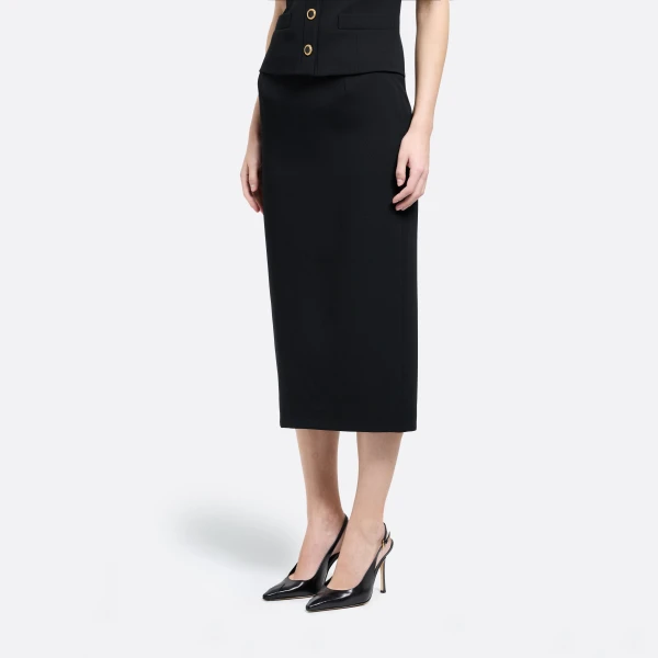Alessandra Rich Wool Crêpe Midi Skirt in Black, view 3