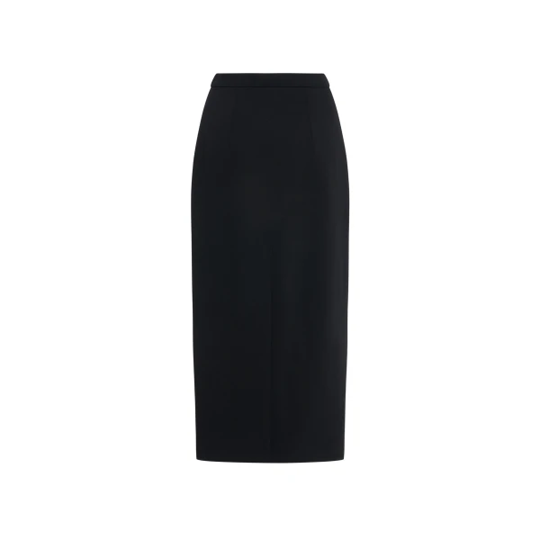 Alessandra Rich Wool Crêpe Midi Skirt in Black, view 5