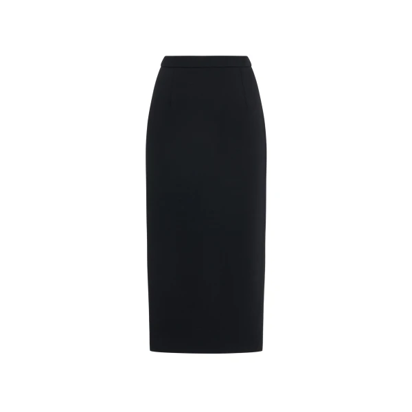Wool Crêpe Midi Skirt in Black