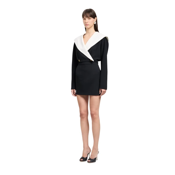 Alessandra Rich Wool Crêpe Mini Skirt in Black, view 2