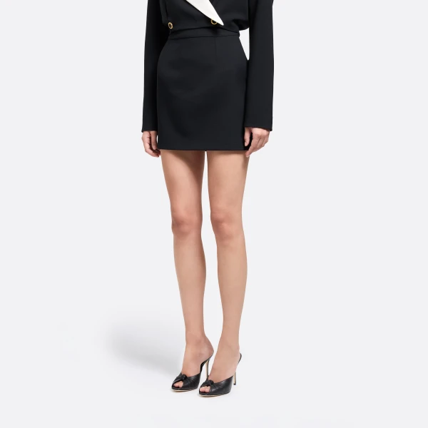 Alessandra Rich Wool Crêpe Mini Skirt in Black, view 3