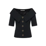 Alessandra Rich Wool Crêpe Off-Shoulder Jacket in Black
