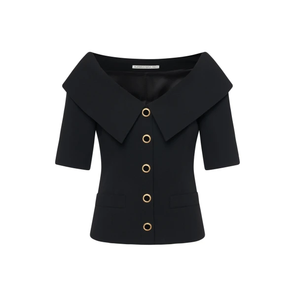 Wool Crêpe Off-Shoulder Jacket in Black