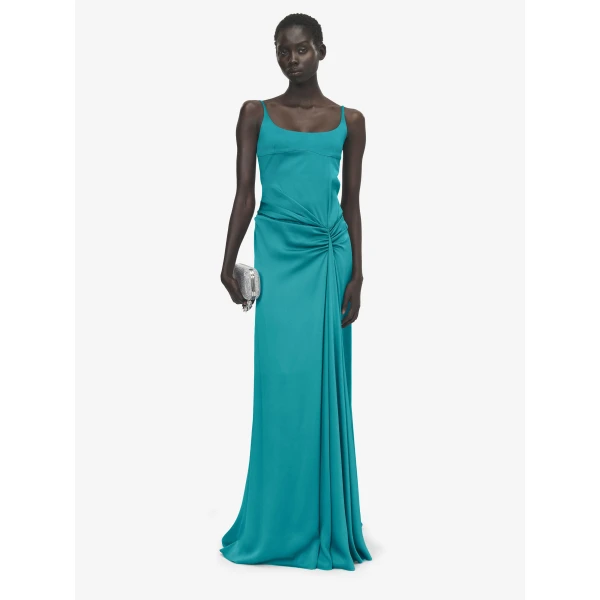 Alexander McQueen Asymmetric Drape Evening Dress in Blue - Dresses - British Luxury Tailoring at Luxury Shoes 