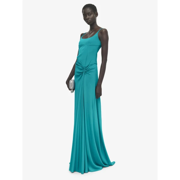 Alexander McQueen Asymmetric Drape Evening Dress in Blue - Dresses - British Luxury Tailoring at Luxury Shoes 