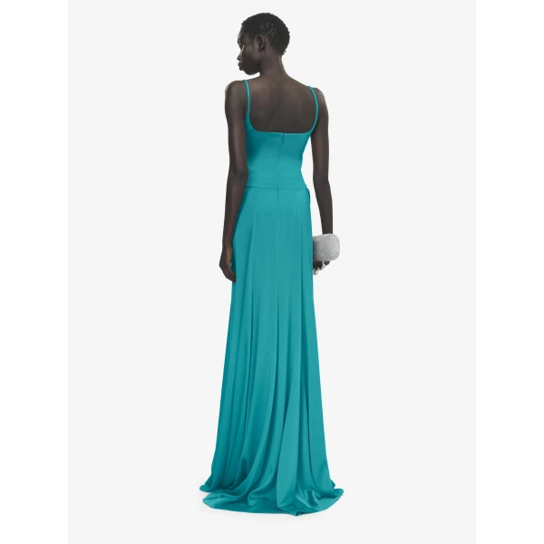 Alexander McQueen Asymmetric Drape Evening Dress in Blue - Dresses - British Luxury Tailoring at Luxury Shoes 