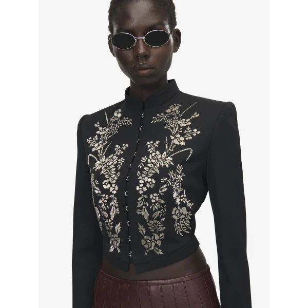 Alexander McQueen Floral Embroidery Cropped Jacket - Jackets - British Luxury Tailoring at Luxury Shoes 