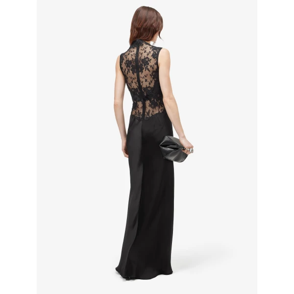 Alexander McQueen Floral Lace Evening Dress in Black - Dresses - British Luxury Tailoring at Luxury Shoes 
