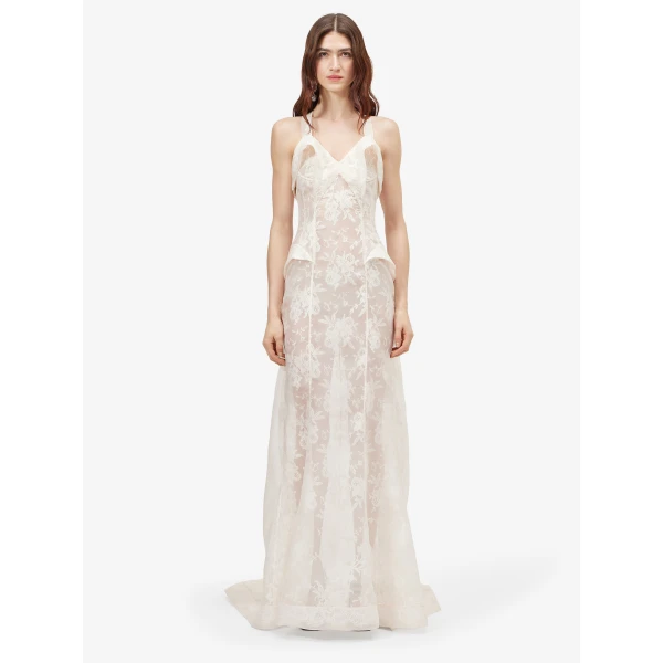 Alexander McQueen Floral Lace Evening Dress in Pink - Dresses - British Luxury Tailoring at Luxury Shoes 