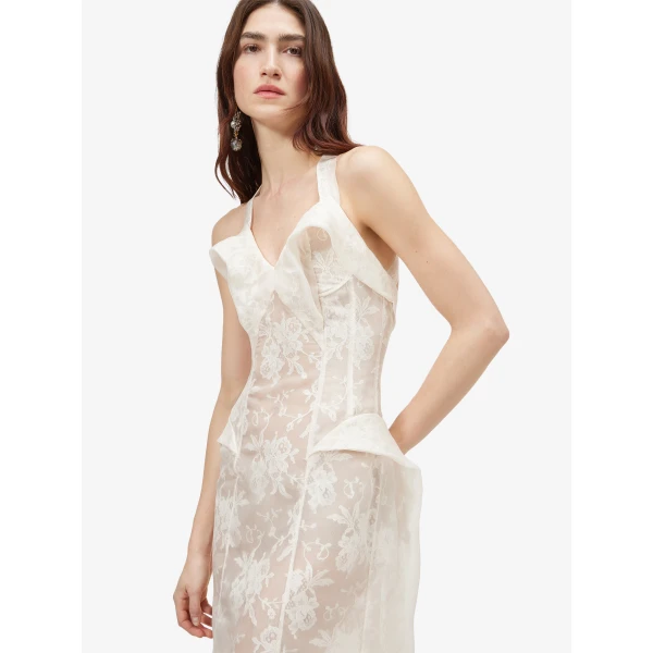 Alexander McQueen Floral Lace Evening Dress in Pink - Dresses - British Luxury Tailoring at Luxury Shoes 