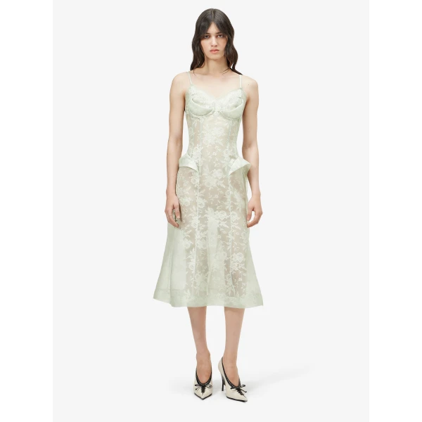 Alexander McQueen Floral Lace Midi Dress - Dresses - British Luxury Tailoring at Luxury Shoes 