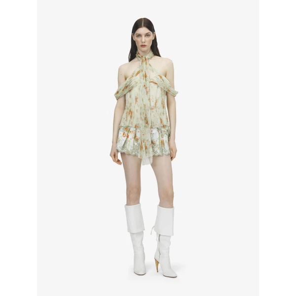 Alexander McQueen Floral Pleated Top - Tops - British Luxury Tailoring at Luxury Shoes 