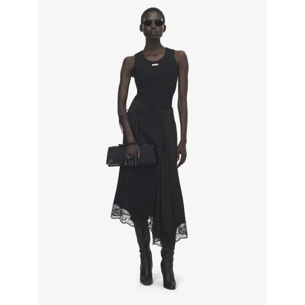 Alexander McQueen Lace Hem Asymmetric Midi Skirt - Skirts - British Luxury Tailoring at Luxury Shoes 