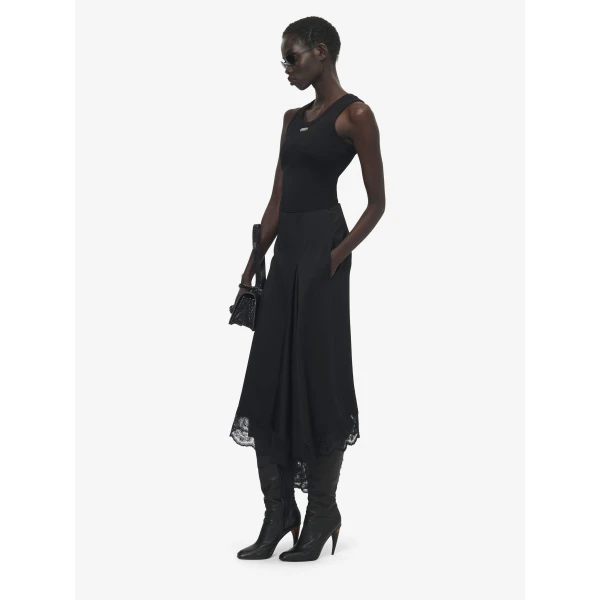 Alexander McQueen Lace Hem Asymmetric Midi Skirt - Skirts - British Luxury Tailoring at Luxury Shoes 