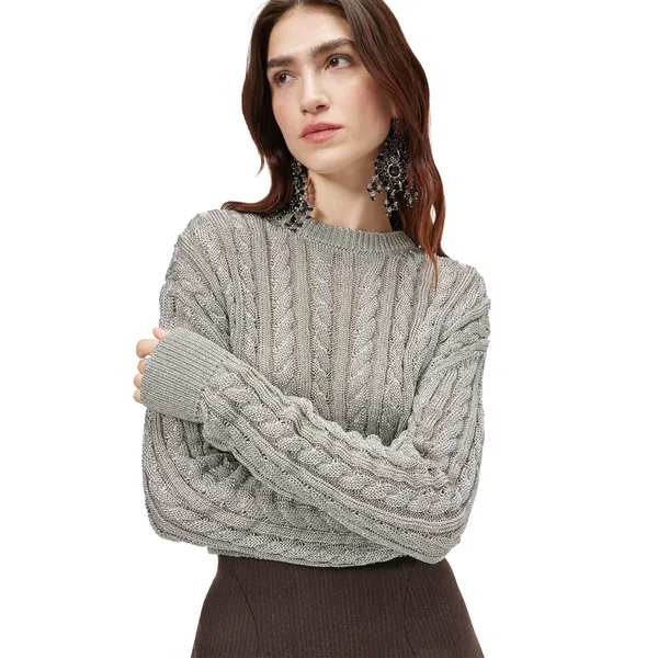 Alexander McQueen Metallic Cable Knit Jumper - Knitwear - British Luxury Tailoring at Luxury Shoes 