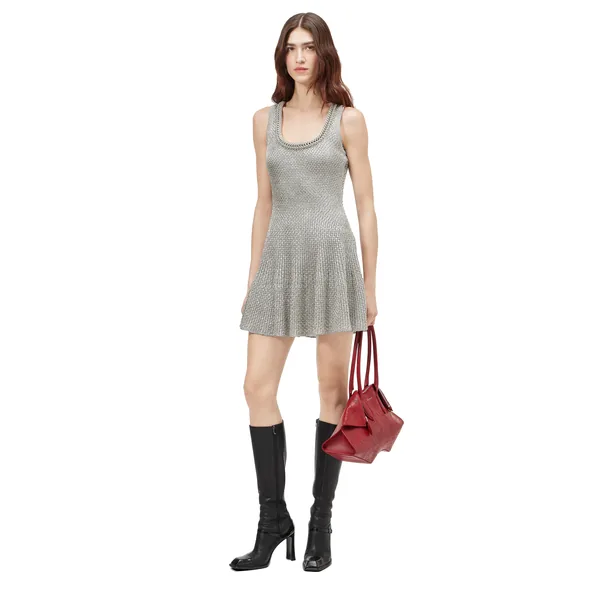 Alexander McQueen Metallic Knit Mini Dress - Dresses - British Luxury Tailoring at Luxury Shoes 