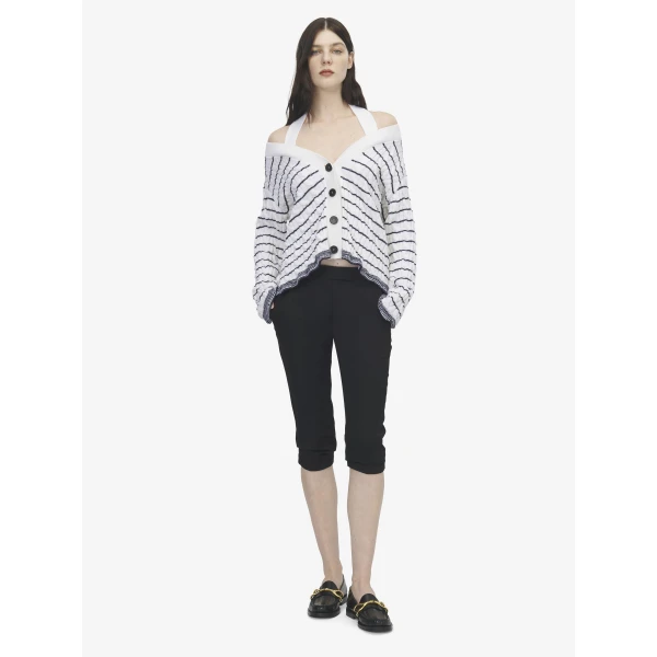 Alexander McQueen Off-the-shoulder Striped Cardigan - Knitwear - British Luxury Tailoring at Luxury Shoes 