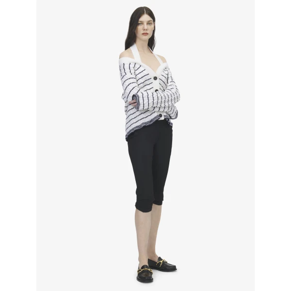 Alexander McQueen Off-the-shoulder Striped Cardigan - Knitwear - British Luxury Tailoring at Luxury Shoes 