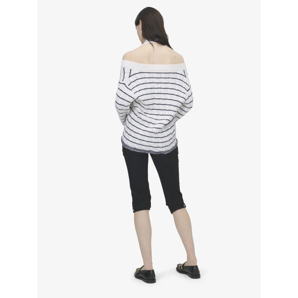 Alexander McQueen Off-the-shoulder Striped Cardigan - Knitwear - British Luxury Tailoring at Luxury Shoes 