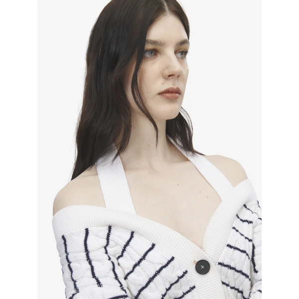 Alexander McQueen Off-the-shoulder Striped Cardigan - Knitwear - British Luxury Tailoring at Luxury Shoes 