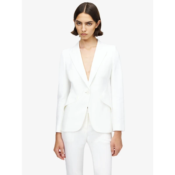 Alexander McQueen Peak Shoulder Leaf Crepe Jacket - Jackets - British Luxury Tailoring at Luxury Shoes 