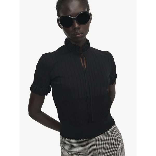 Alexander McQueen Pointelle Knit Top in Black - Knitwear - British Luxury Tailoring at Luxury Shoes 