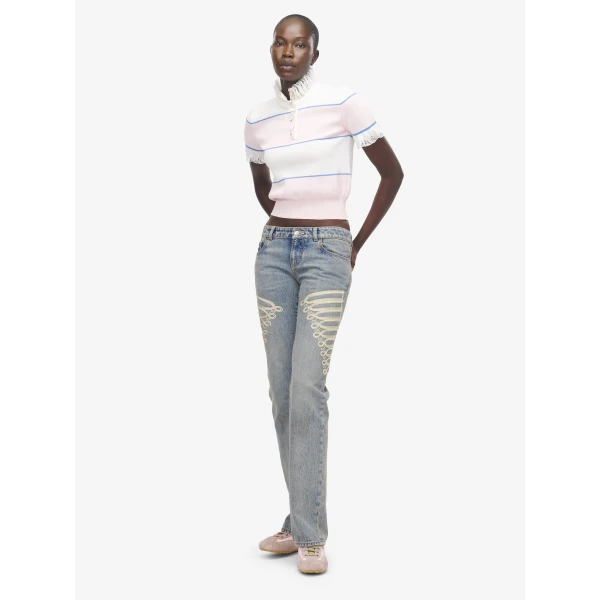 Alexander McQueen Ruffle Trim Striped Top - Knitwear - British Luxury Tailoring at Luxury Shoes 