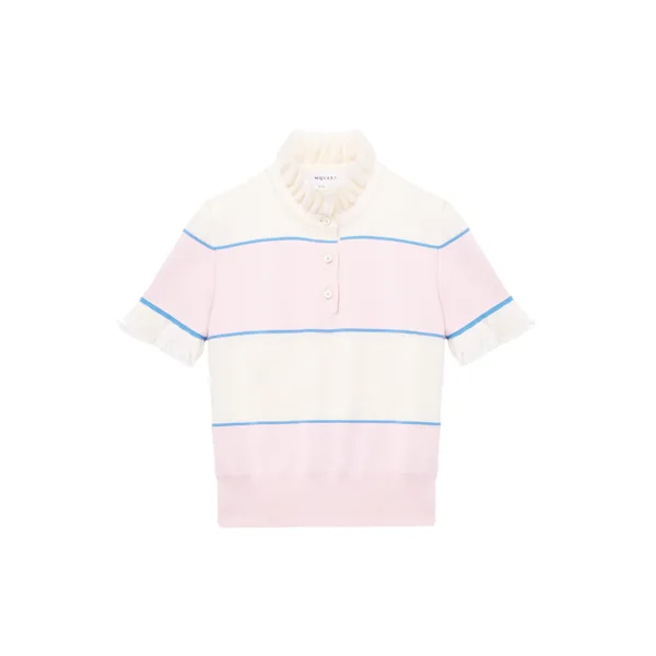 Alexander McQueen Ruffle Trim Striped Top - Knitwear - British Luxury Tailoring at Luxury Shoes 