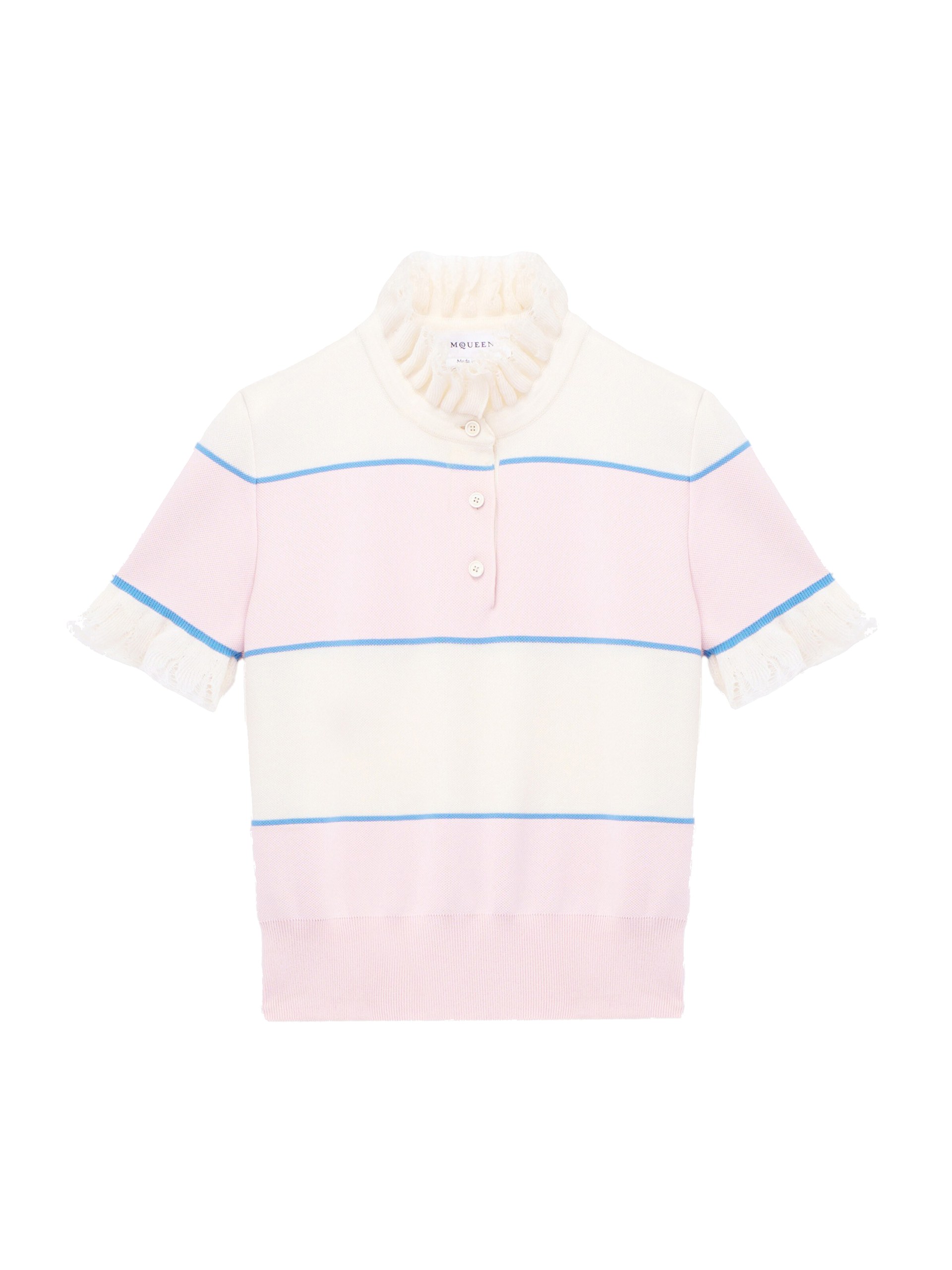 Alexander McQueen Ruffle Trim Striped Top - Knitwear - British Luxury Tailoring at Luxury Shoes Alexander McQueen Ruffle Trim Striped Top - Knitwear - British Luxury Tailoring at Luxury Shoes