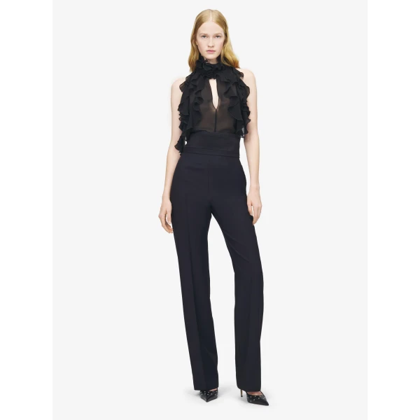 Alexander McQueen Ruffled Top in Black - Tops - British Luxury Tailoring at Luxury Shoes 