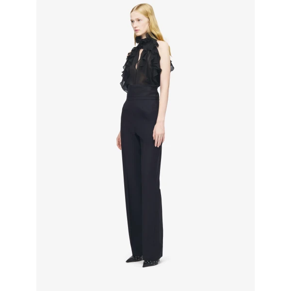 Alexander McQueen Ruffled Top in Black - Tops - British Luxury Tailoring at Luxury Shoes 