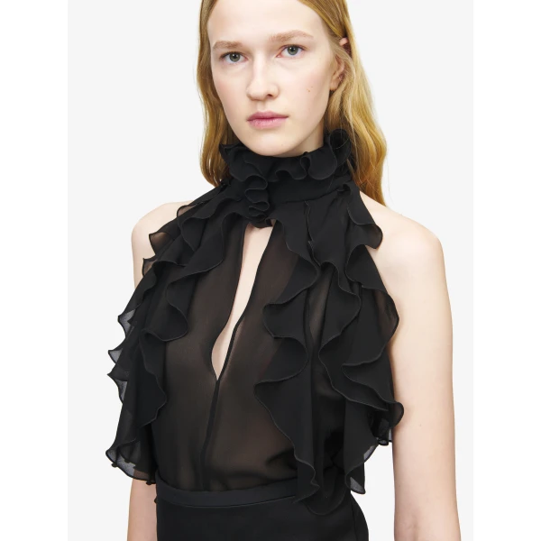 Alexander McQueen Ruffled Top in Black - Tops - British Luxury Tailoring at Luxury Shoes 