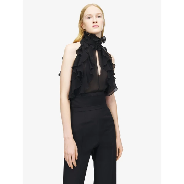 Alexander McQueen Ruffled Top in Black - Tops - British Luxury Tailoring at Luxury Shoes 