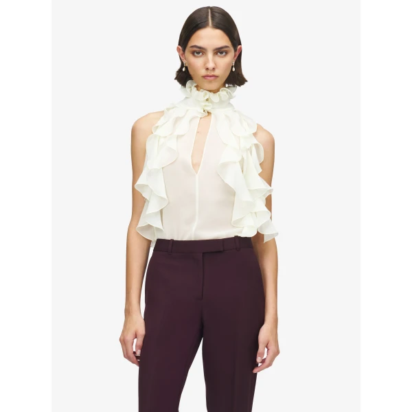 Alexander McQueen Ruffled Top in Cream - Tops - British Luxury Tailoring at Luxury Shoes 