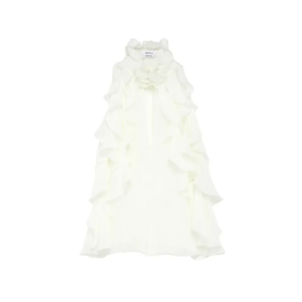 Alexander McQueen Ruffled Top in Cream - Tops - British Luxury Tailoring at Luxury Shoes 