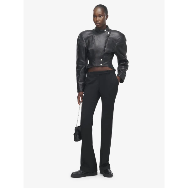 Alexander McQueen Sculpted Shoulder Leather Jacket - Jackets - British Luxury Tailoring at Luxury Shoes 