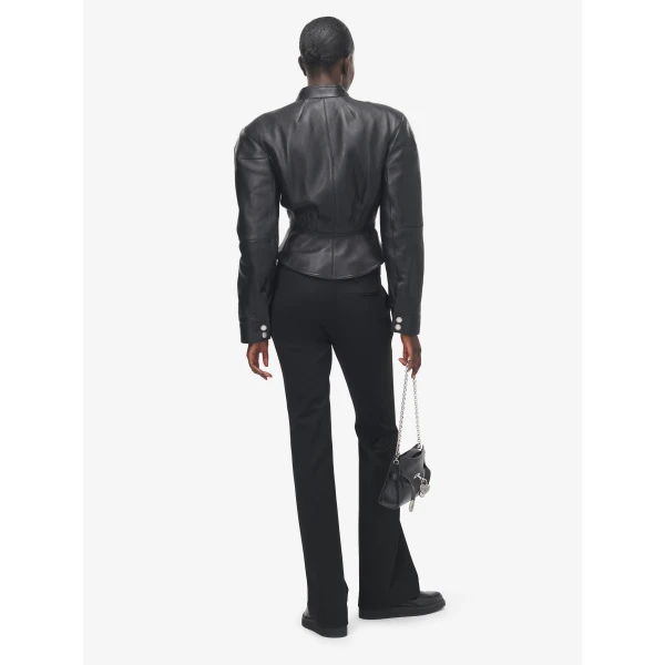 Alexander McQueen Sculpted Shoulder Leather Jacket - Jackets - British Luxury Tailoring at Luxury Shoes 