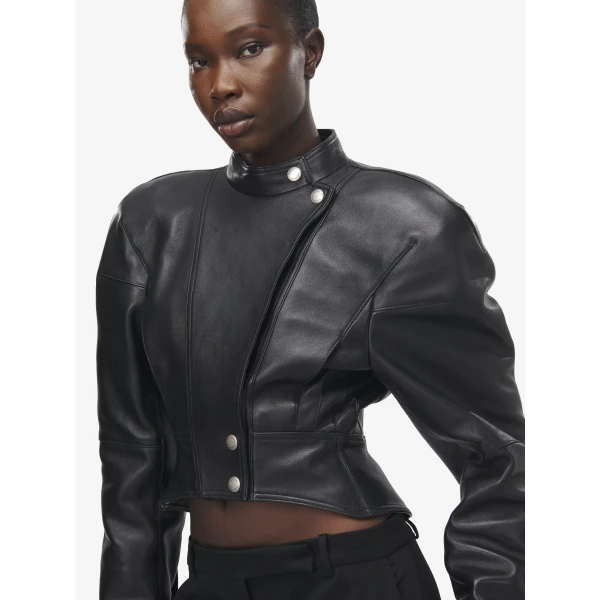 Alexander McQueen Sculpted Shoulder Leather Jacket - Jackets - British Luxury Tailoring at Luxury Shoes 