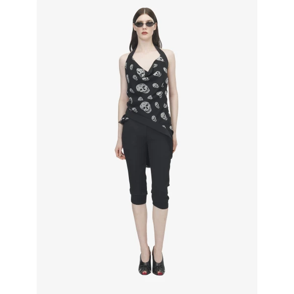 Alexander McQueen Skull Print Asymmetric Top - Tops - British Luxury Tailoring at Luxury Shoes 