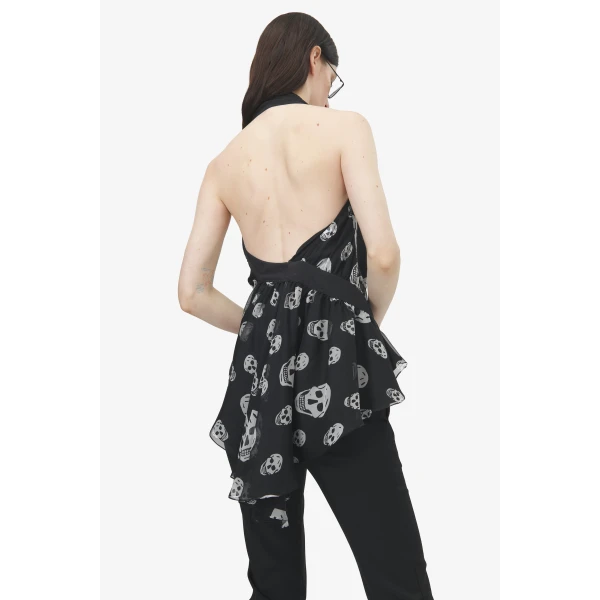 Alexander McQueen Skull Print Asymmetric Top - Tops - British Luxury Tailoring at Luxury Shoes 